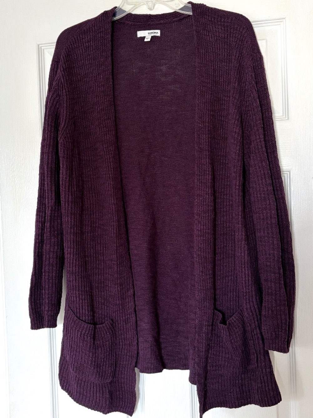 Sonoma Open-Front Long Cardigan Sweater - Deep Plum